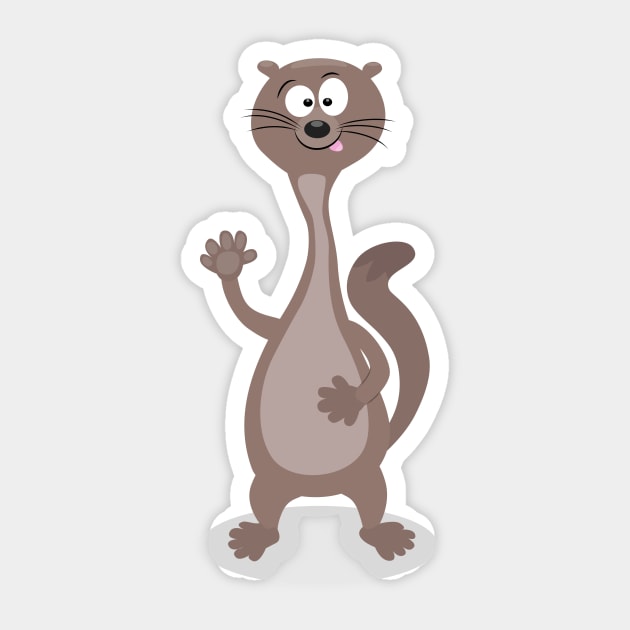 Funny weasel waving cartoon illustration Sticker by FrogFactory